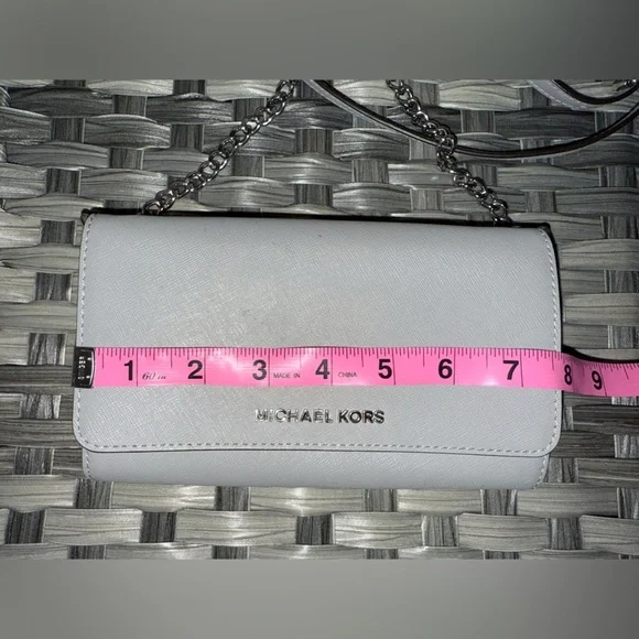 Michael Kors Wallet on Chain Crossbody — Saffiano Leather Gray WOC Bag - Picture 15 of 16